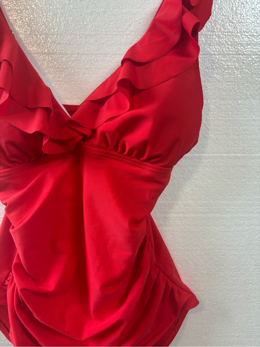 Red Ruffle One-Piece Swimsuit-XS - Picture 2 of 7